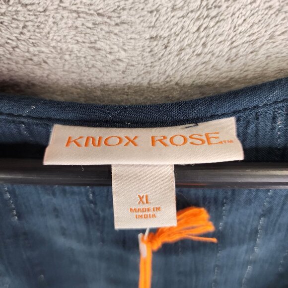 Womens Knox Rose Blue Peplum Top Blouse Long Sleeve V Neck gathered waist XL - Picture 8 of 13